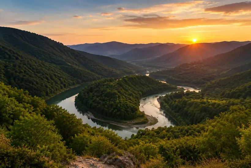 Панорамна гледка „Меандрите на Велека“